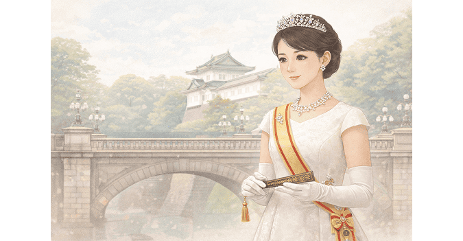 Image of a modern-day Imperial Family holding a fan