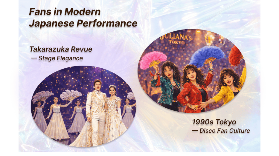 Images of fans used by the Takarazuka Revue and discos
