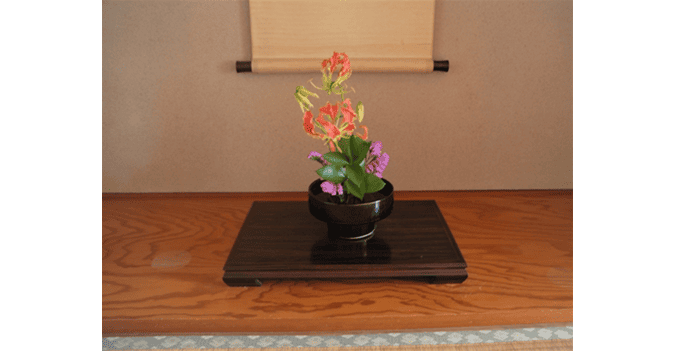 Ikebana is displayed in the tokonoma