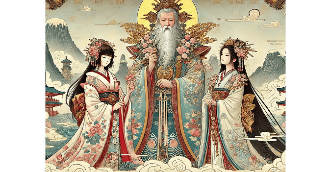 Oyamatsumi offered his two daughters as wives