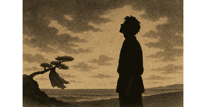 man gazing at the empty sky