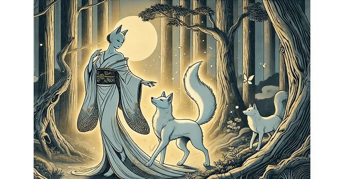 An image of Kuzunoha transforming into a human woman