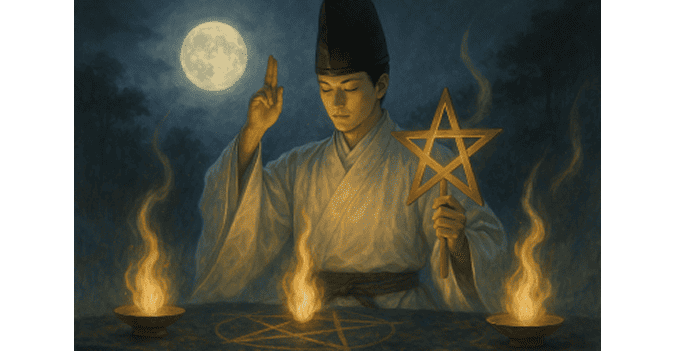 Image of an onmyōji performing a ritual