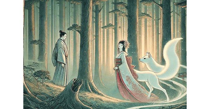 The scene where Abe Yasuna and Kuzunoha meet