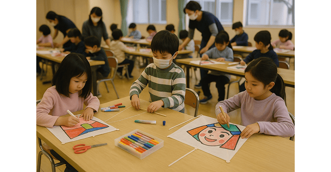 Children experiencing kite making